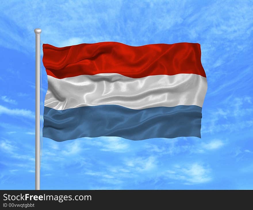 Illustration of waving Luxembourger Flag on blue sky. Illustration of waving Luxembourger Flag on blue sky