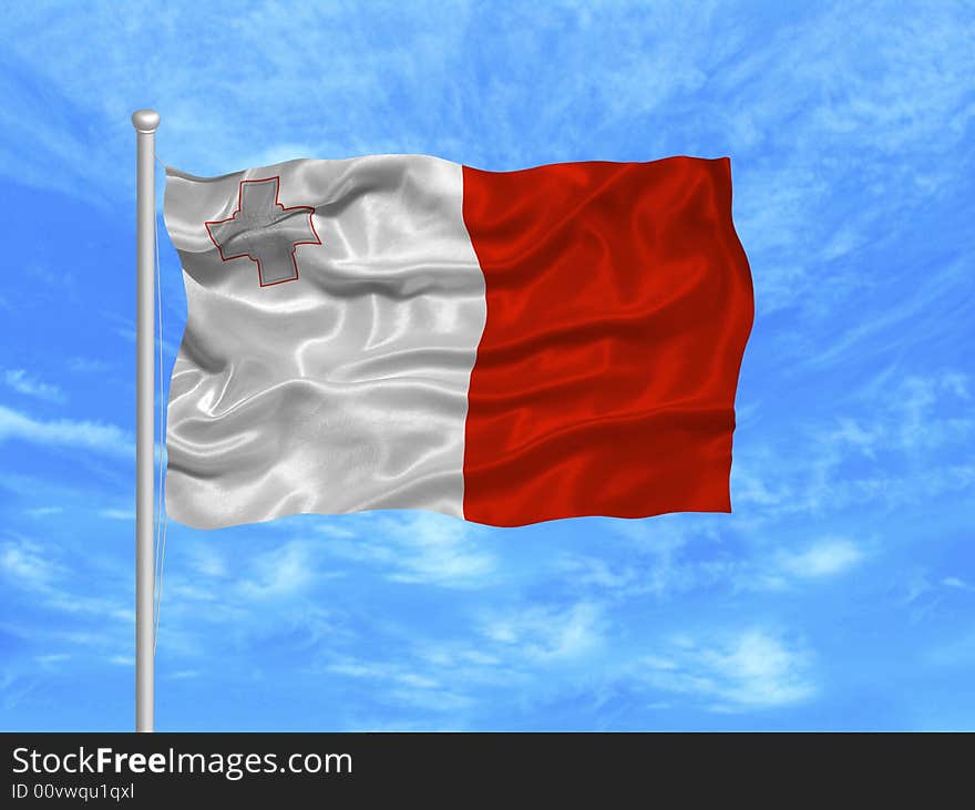 Illustration of waving Maltese Flag on blue sky. Illustration of waving Maltese Flag on blue sky