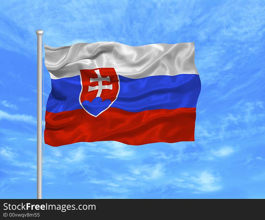 Illustration of waving Slovakian Flag on blue sky. Illustration of waving Slovakian Flag on blue sky