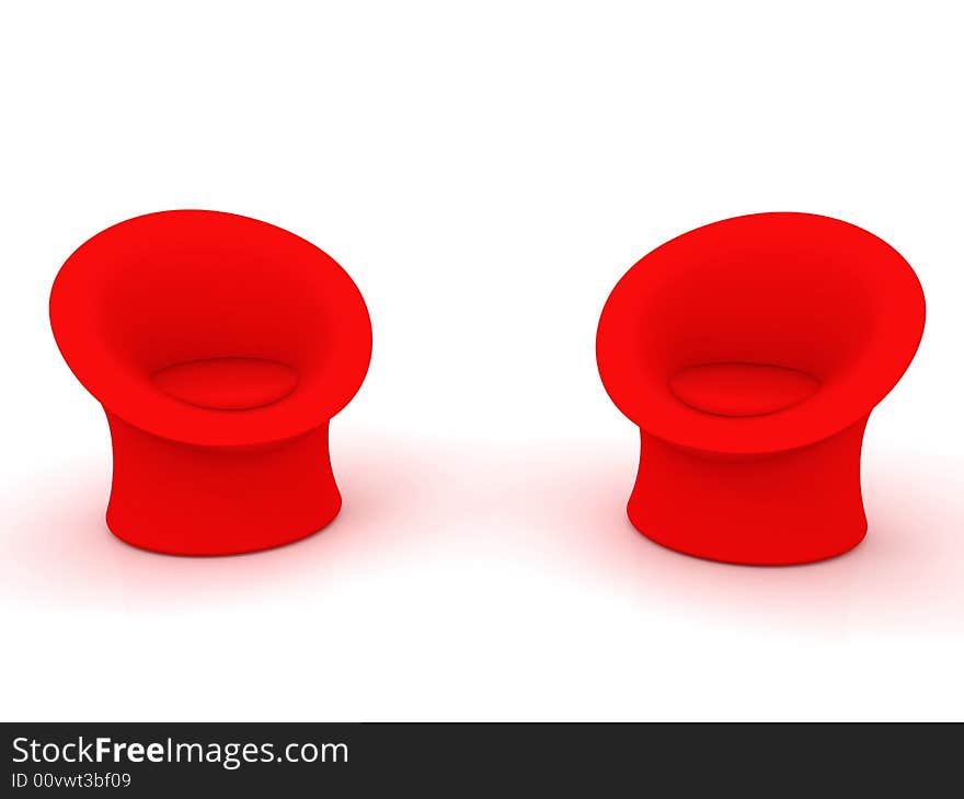 Colored soft chairs over white