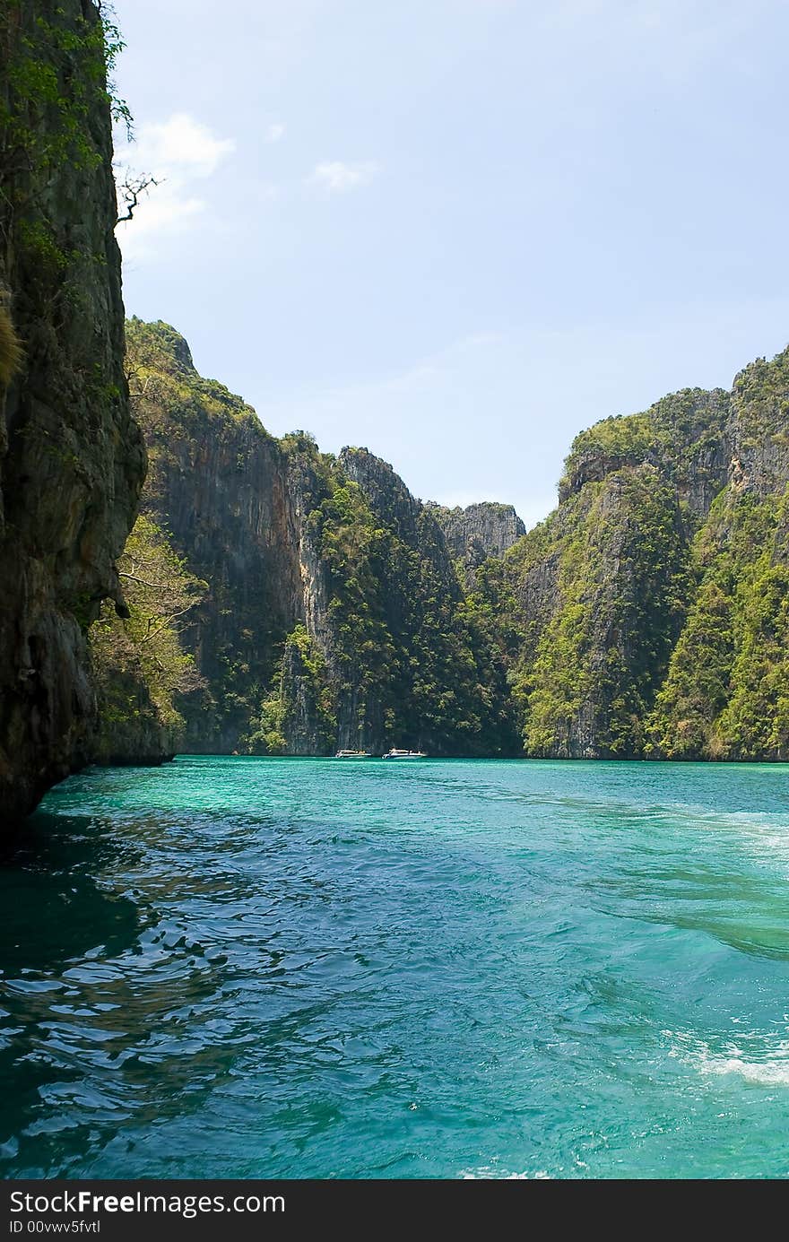 Lagoon with a boats, Phi Phi island, Thailand