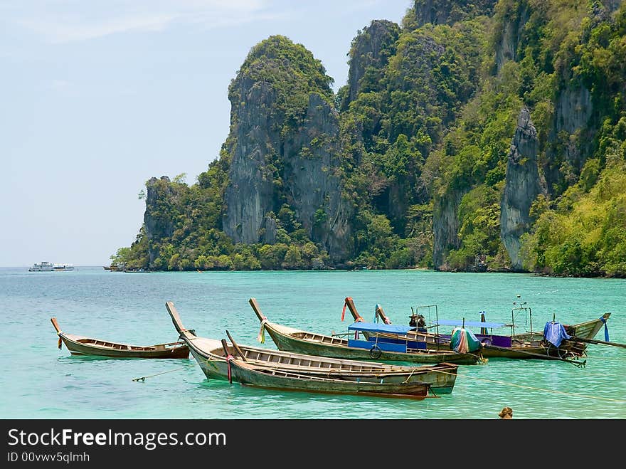 Wooden boats near the Phi Phi island, Thailand