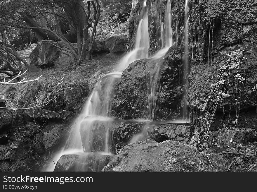 Waterfall in park in Black & White. Waterfall in park in Black & White