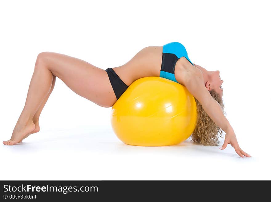 Girl practicing fitness on white background