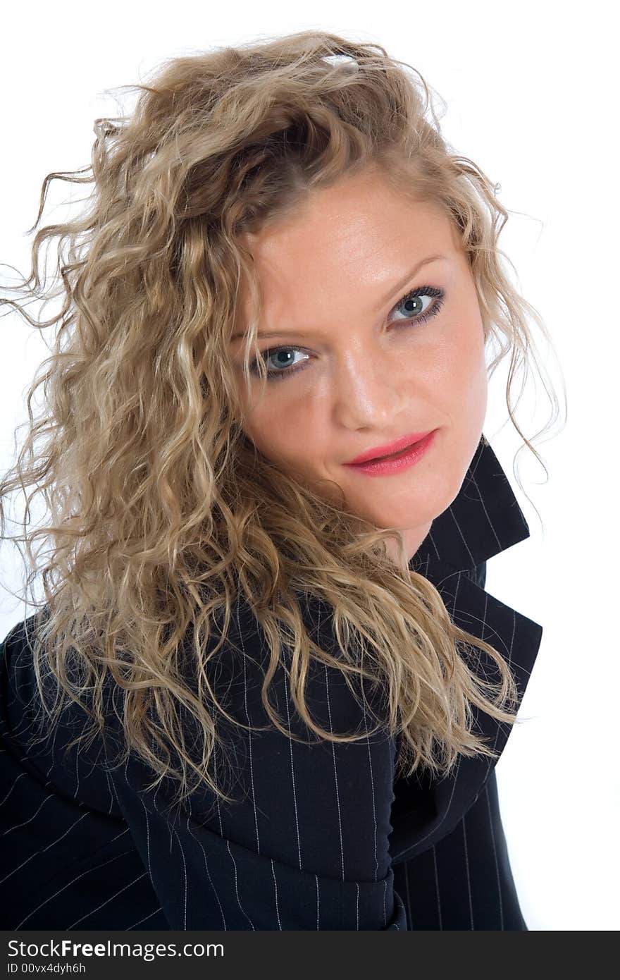 Portrait of the blonde with blue eye on white background