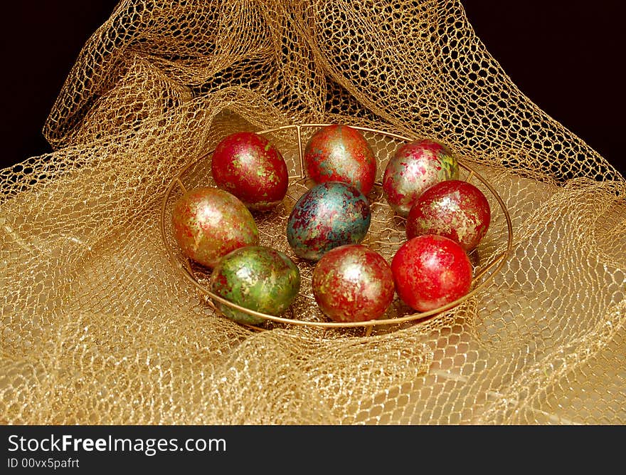 Paschal egg in the nest of easter rabbit. Paschal egg in the nest of easter rabbit