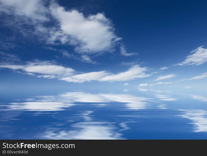 Abstract basckground with a blue sky reflected in the clear water