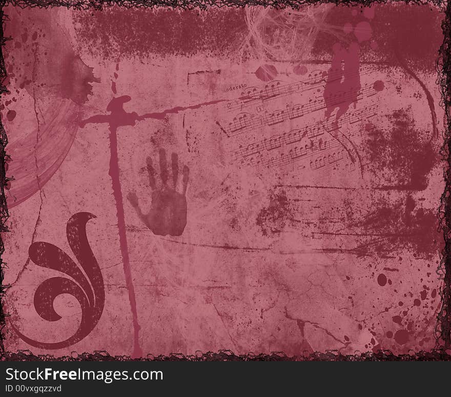 Grunge background with, filigree, splatters, border. Grunge background with, filigree, splatters, border