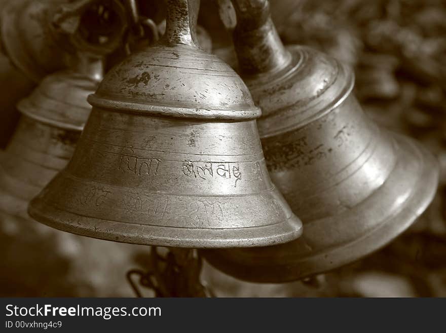 Temple bells in muktinath, annapurna, nepal