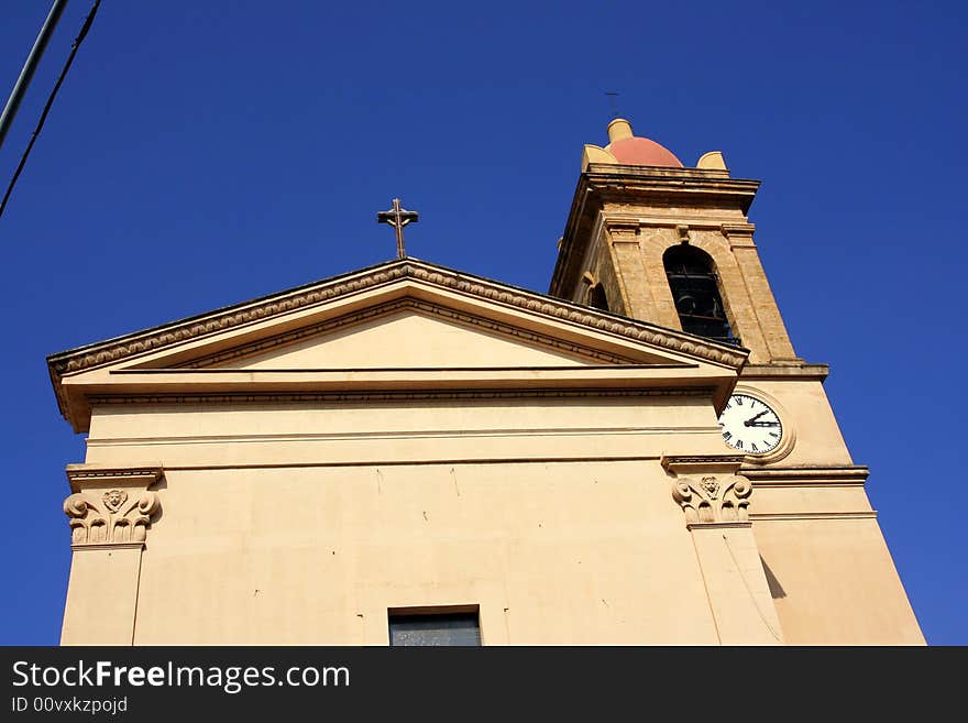 Church facade and bell tower detail. detail. Norman bizantine architecture. Palermo, Sicily. Italy. Church facade and bell tower detail. detail. Norman bizantine architecture. Palermo, Sicily. Italy