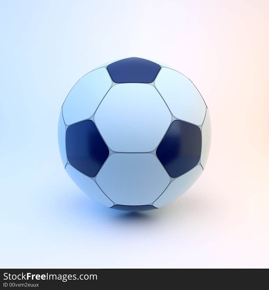 Soccer ball jn blue and orange background (3d rendering)