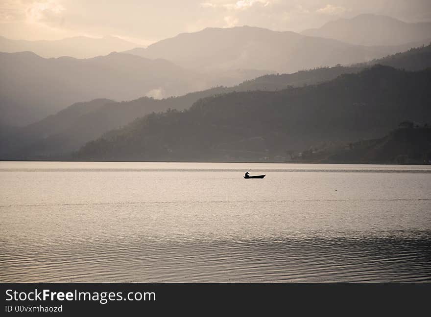 Boat On Fewa Lake At Sunset, Pokhara