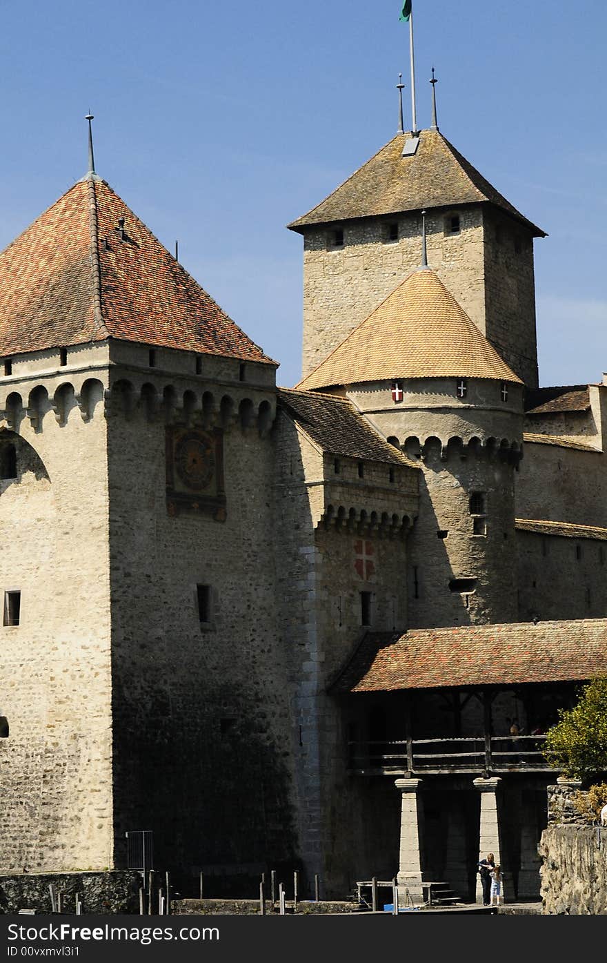 11-12 th. century castle at the shores of Lake Geneva. 11-12 th. century castle at the shores of Lake Geneva