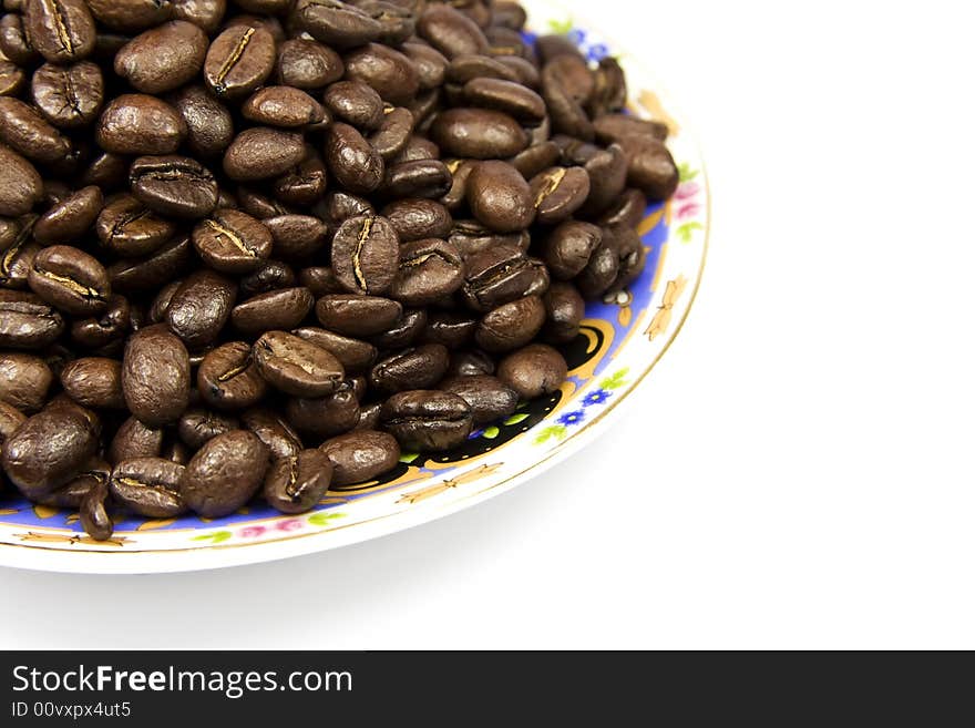 Coffe Beans With Plate Isolated On White