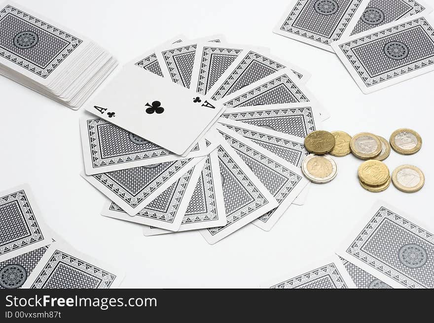 Cards over white table close up. Cards over white table close up