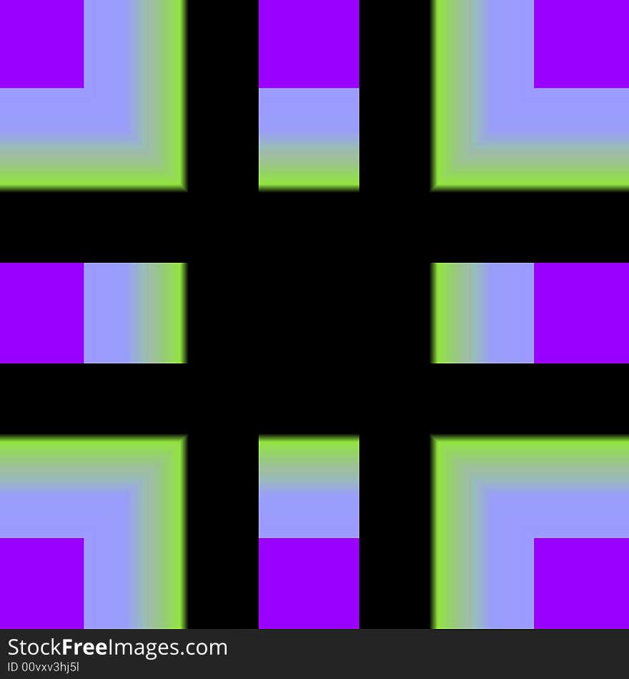 An abstract fractal done in the colors of a pastel plaid with an abstract black background.