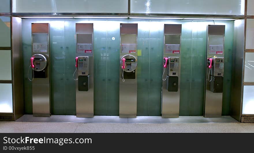 A Row of modern telephones. A Row of modern telephones