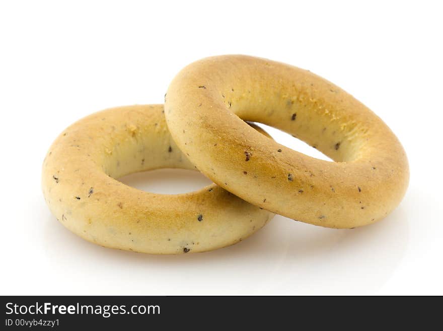 Two bread rings with poppyseed. Two bread rings with poppyseed