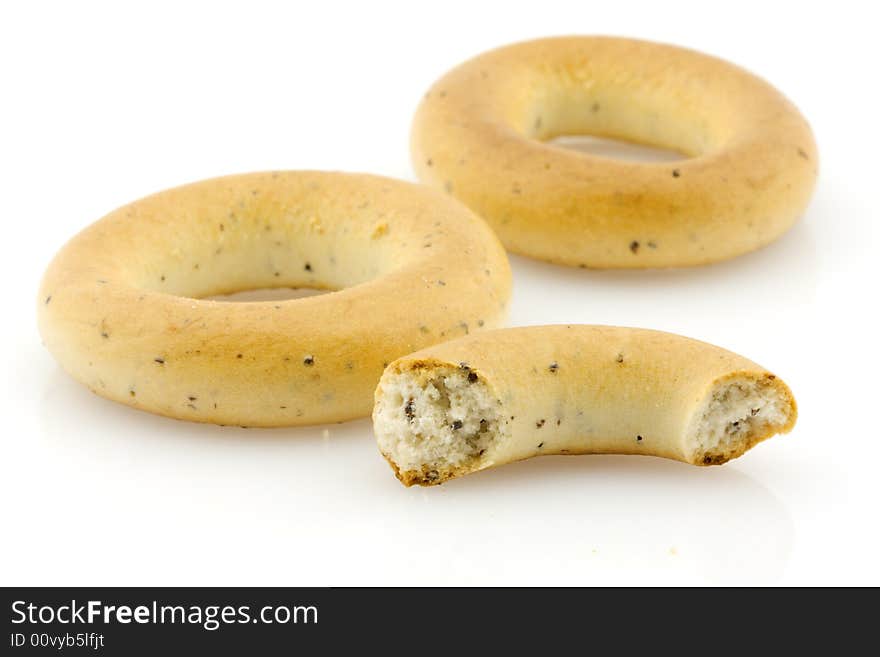 Two and a half bread rings with poppyseed. Two and a half bread rings with poppyseed