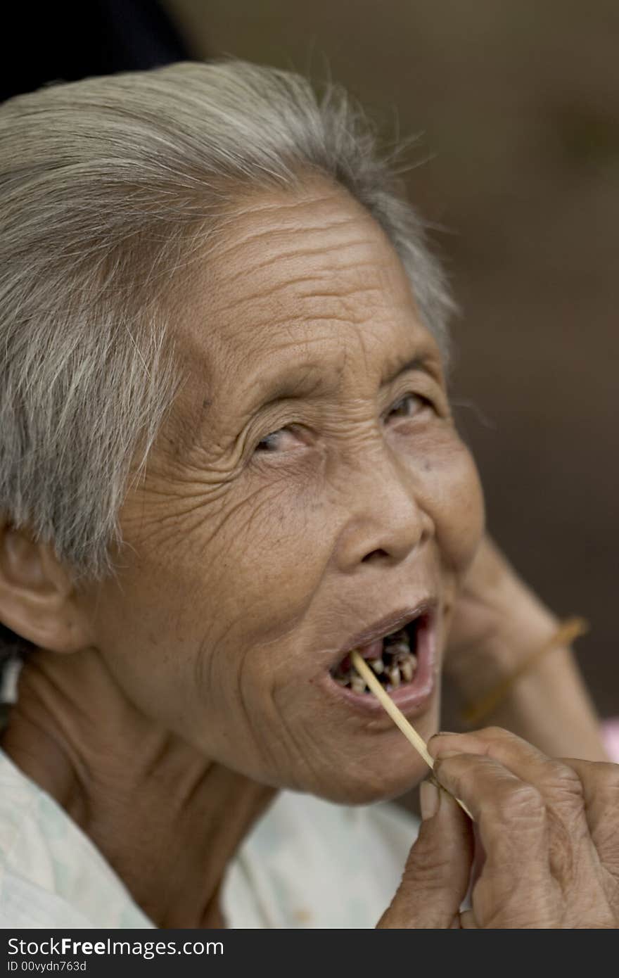 Portrait of an old Asian woman with gray hair