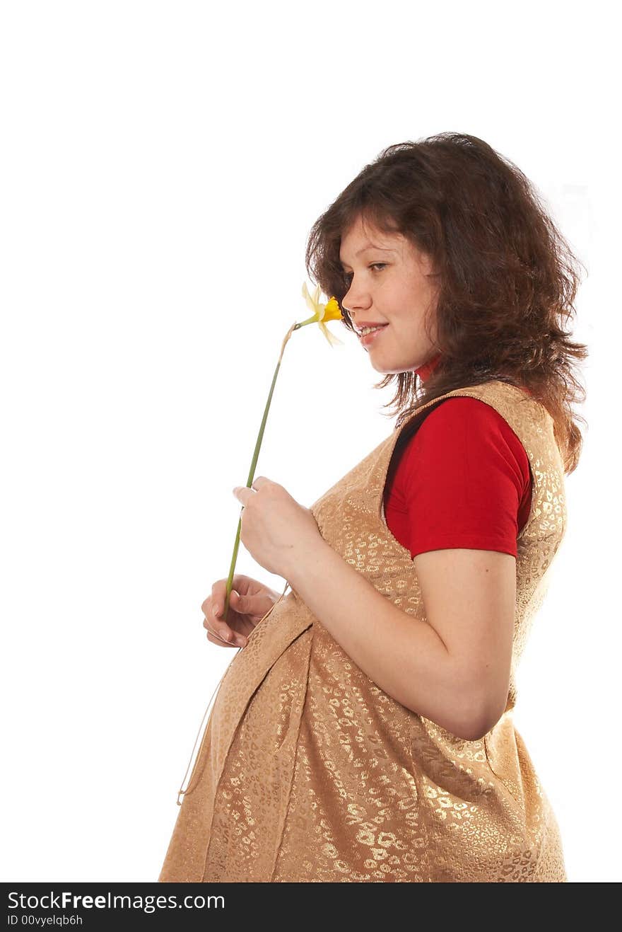 Portrait of the pregnant woman with a flower