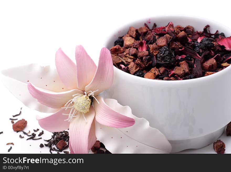 Tea in a cup. Isolated on a white background