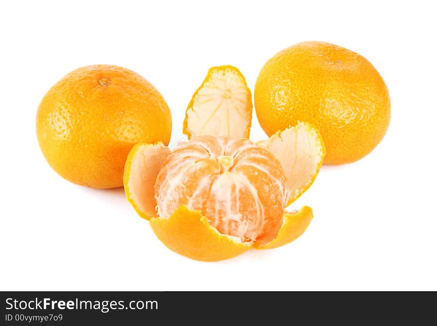 Three mandarines isolated on white background