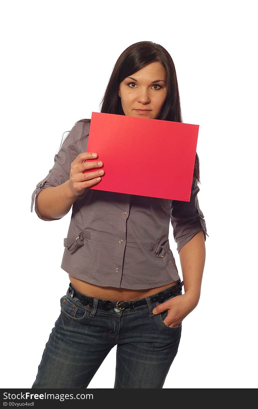 Woman holding banner