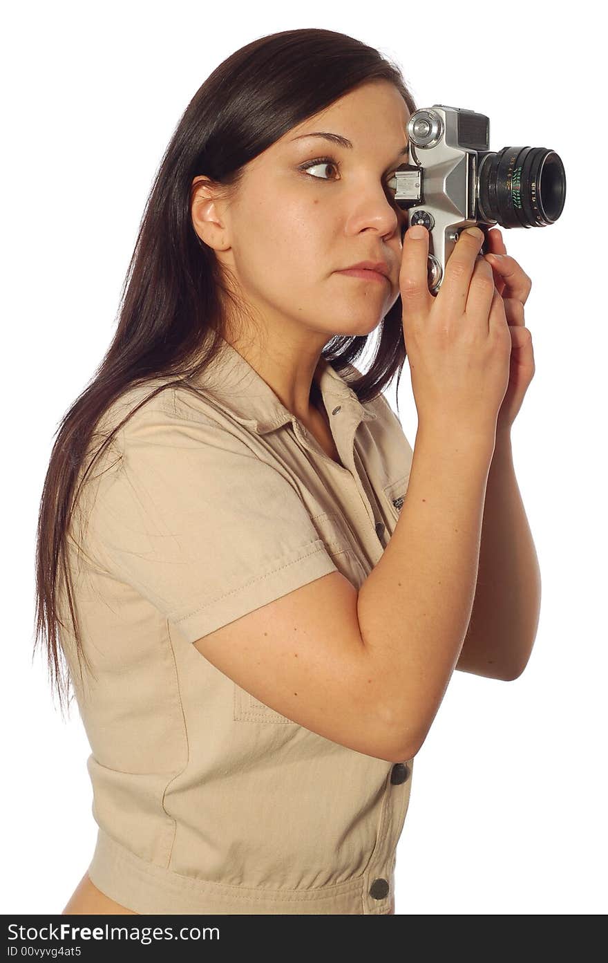 Woman with old camera