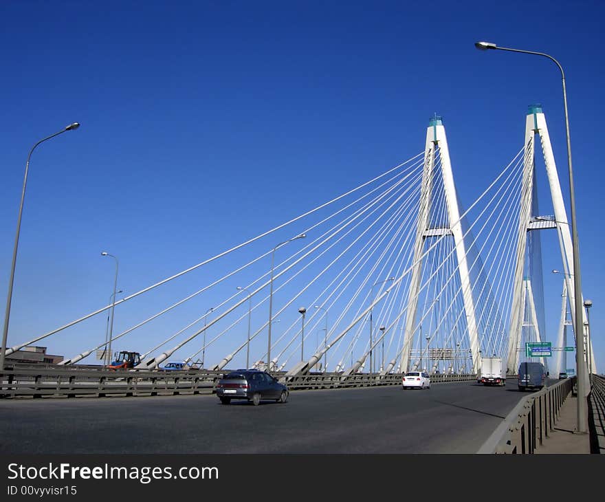 Cable-braced bridge and blue sky