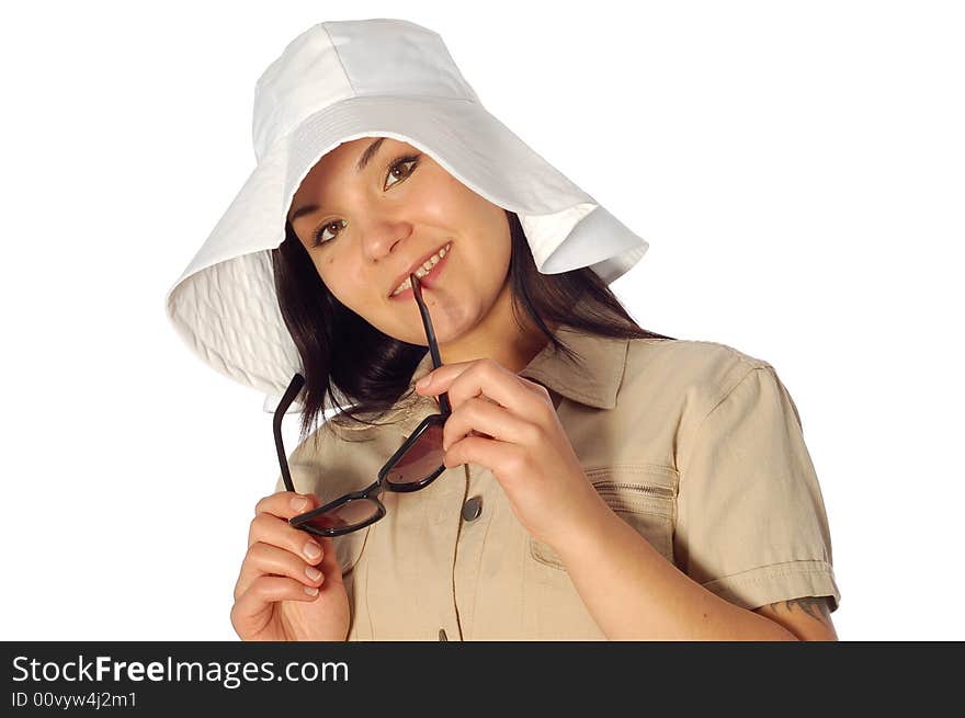 Brunette woman on white background. Brunette woman on white background