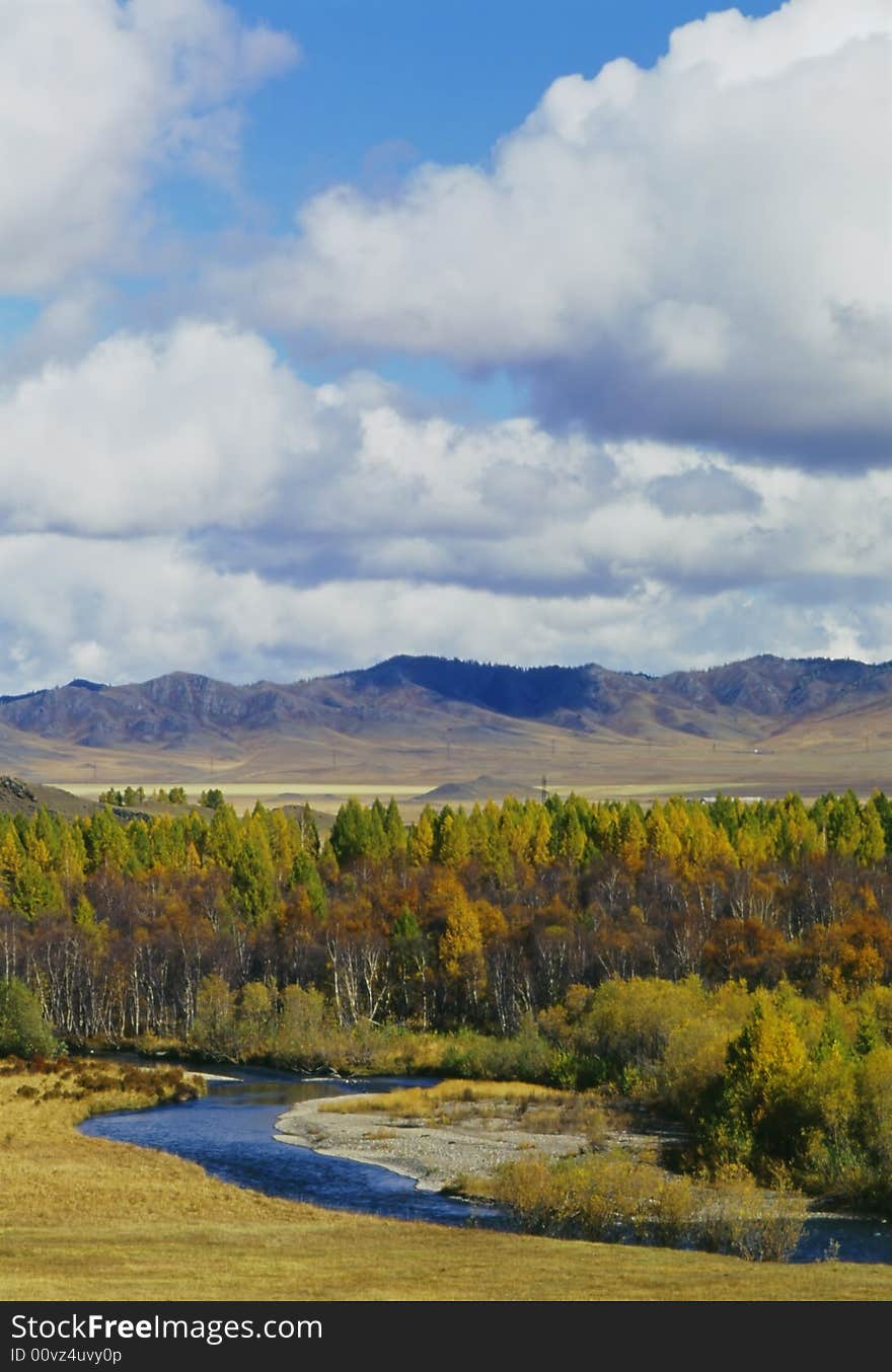 The river in mountain valley.