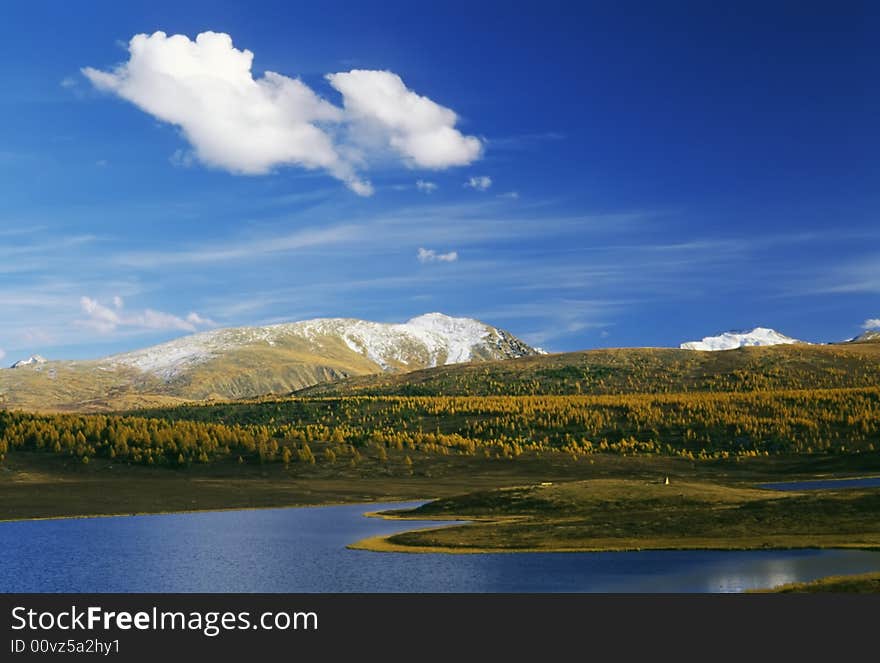 Lake in mountain valley.