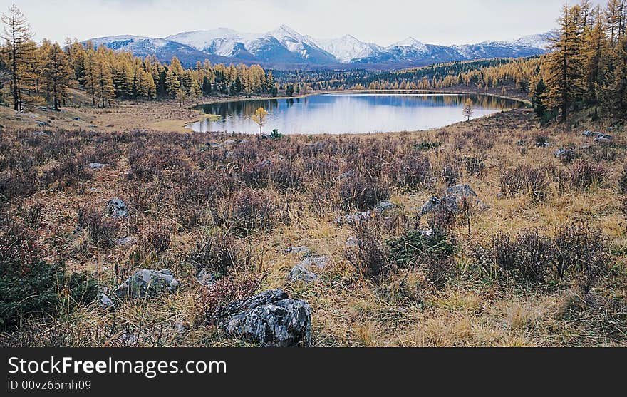 Lake in mountain valley.