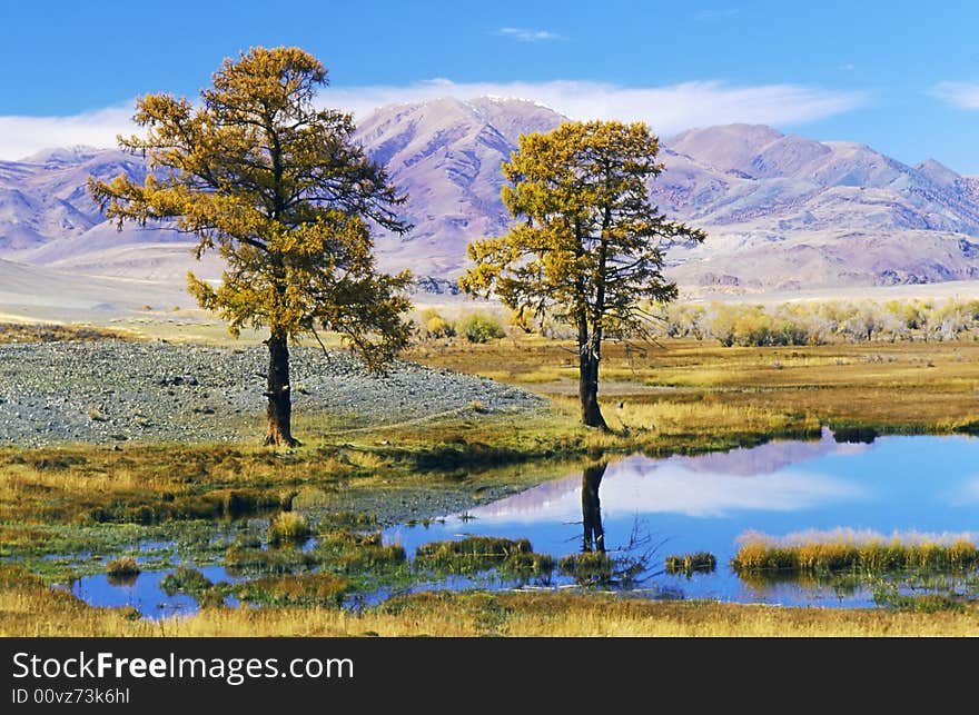 Lake in mountain valley.