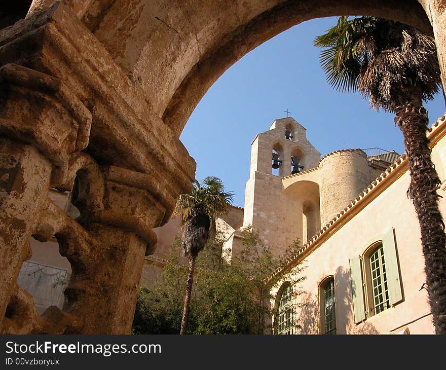 bell tower and palm trees