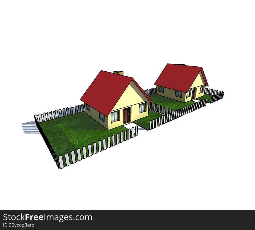 House with little garden - isolated 3d illustration. House with little garden - isolated 3d illustration