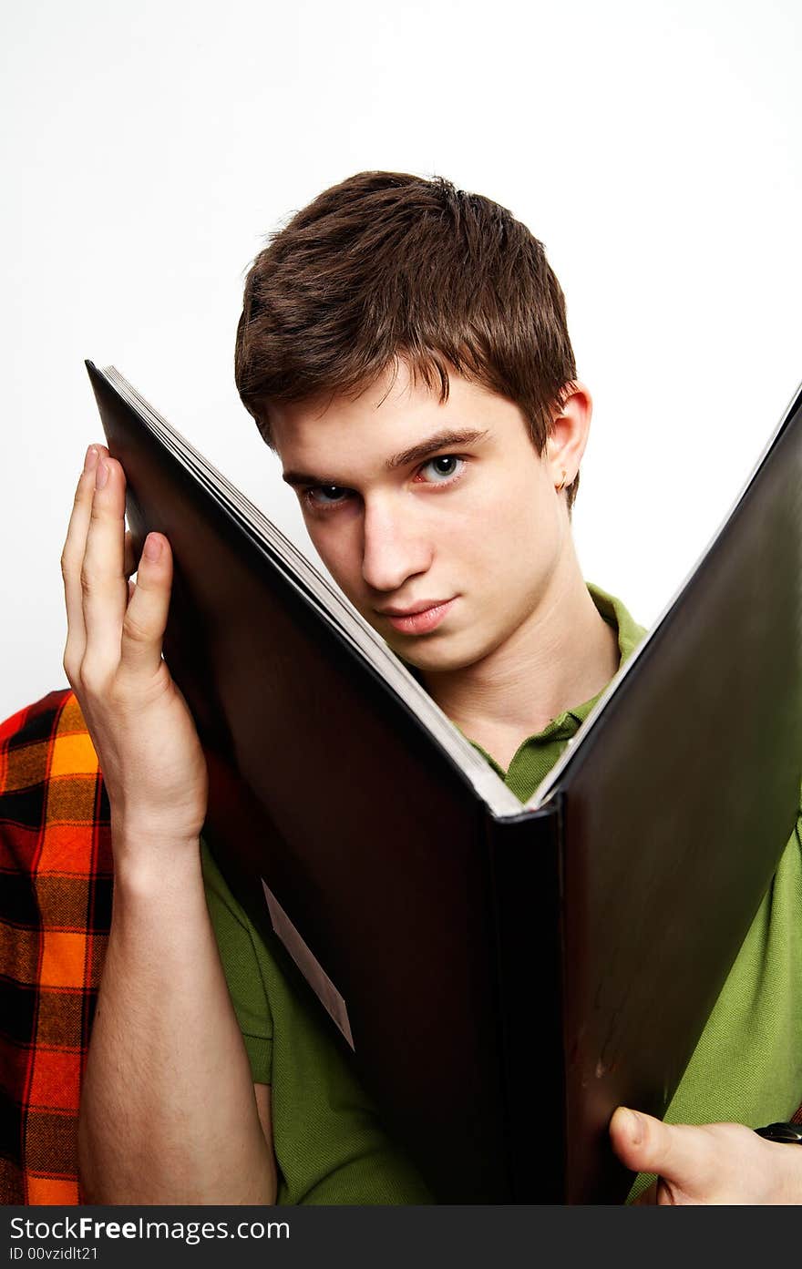 Young handsome man with photograph album