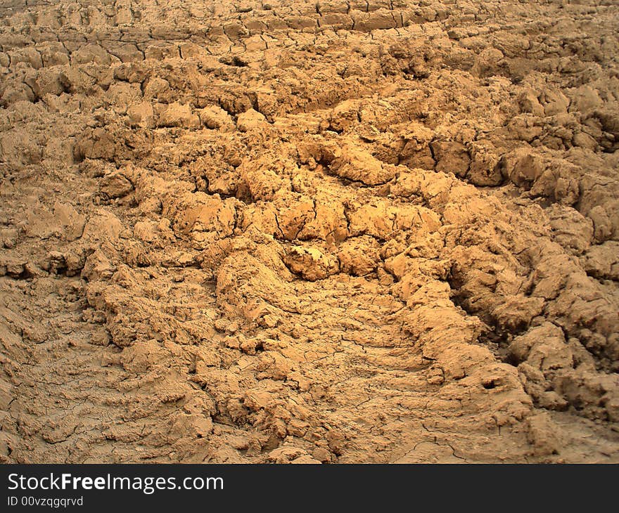 A shot of many furrows on the ground