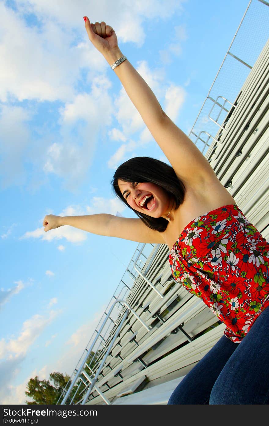 Woman Cheering Her Team On