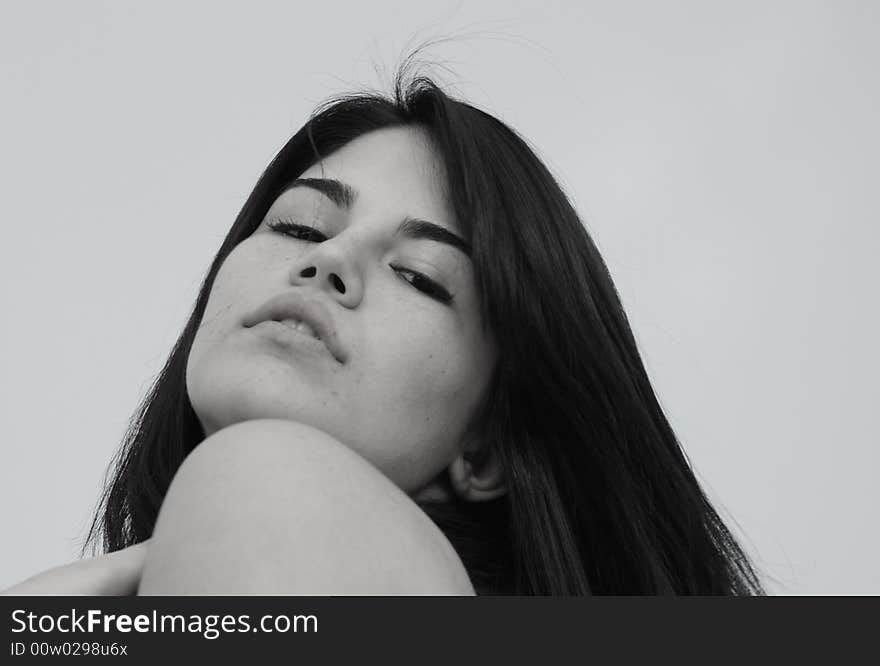 Black and white image of a beautiful woman.