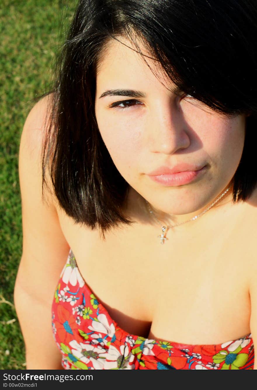 Woman Looking up at camera