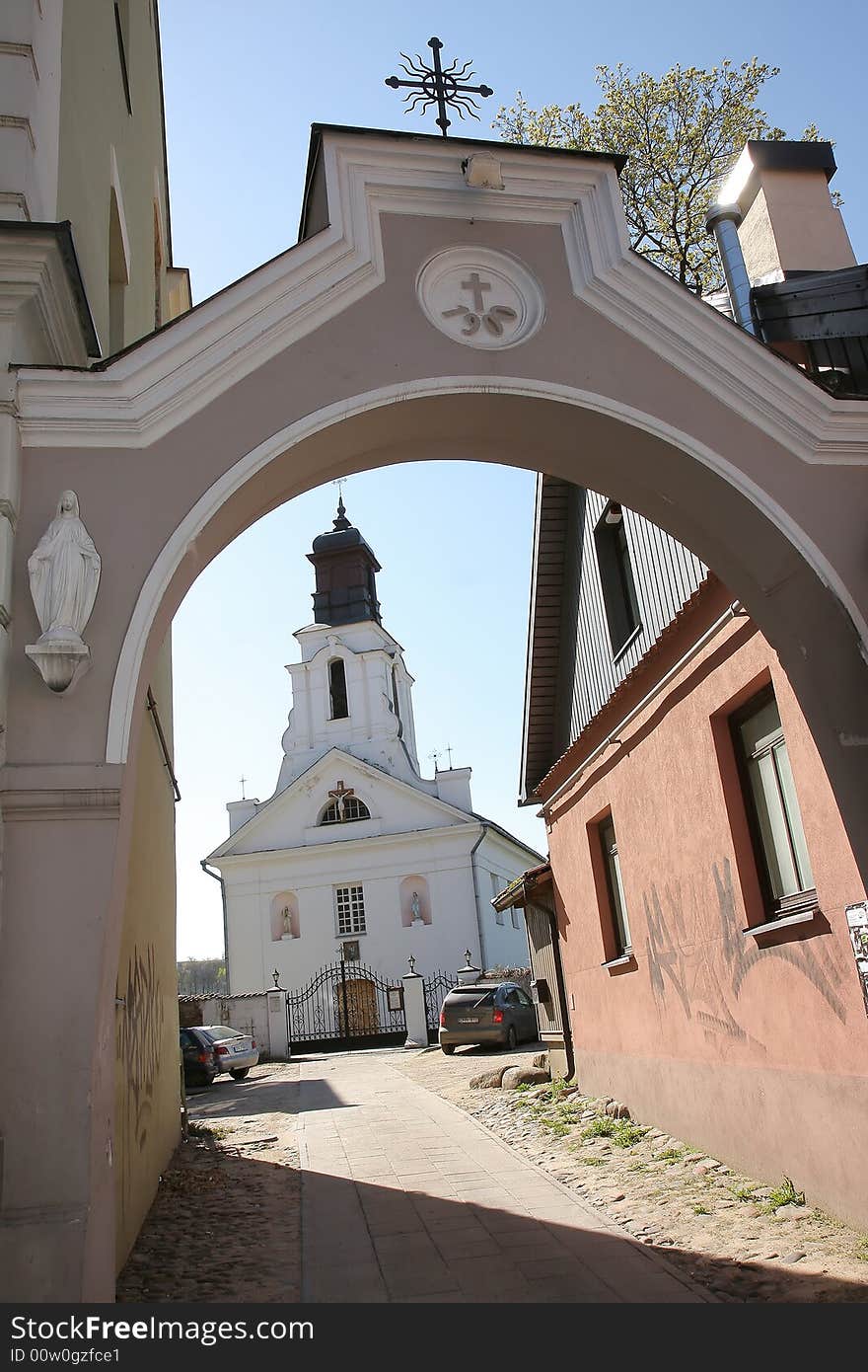 There is old houses and church in old city