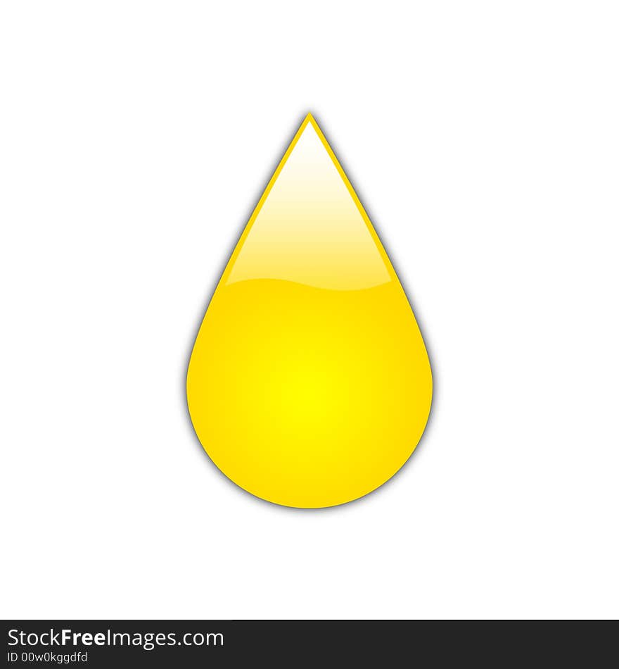 A Glossy Yellow Drop, Isolated. A Glossy Yellow Drop, Isolated