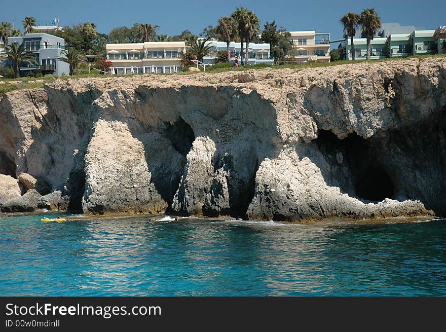 Cliffs and the Mediterranean sea at Cape Greko, Cyprus.