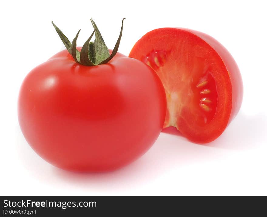 Fresh red tomato on white background