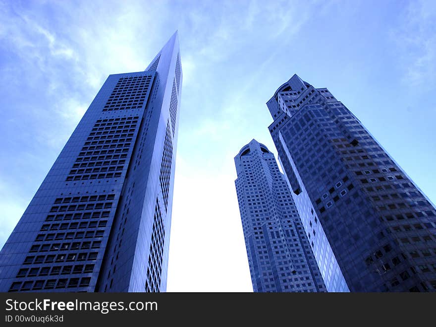 Modern Office Skyscapers Tower Over the City's Financial District. Modern Office Skyscapers Tower Over the City's Financial District.