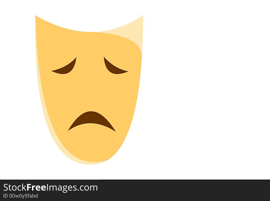 Theatrical sad mask of yellow color on a white background