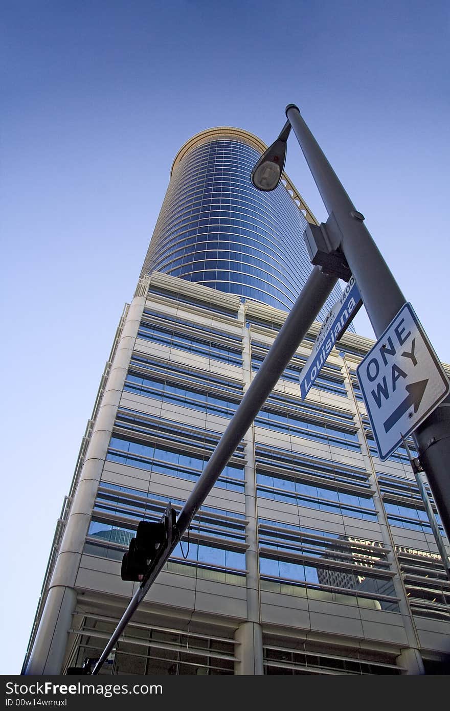 The building towers high overhead from the street. The building towers high overhead from the street