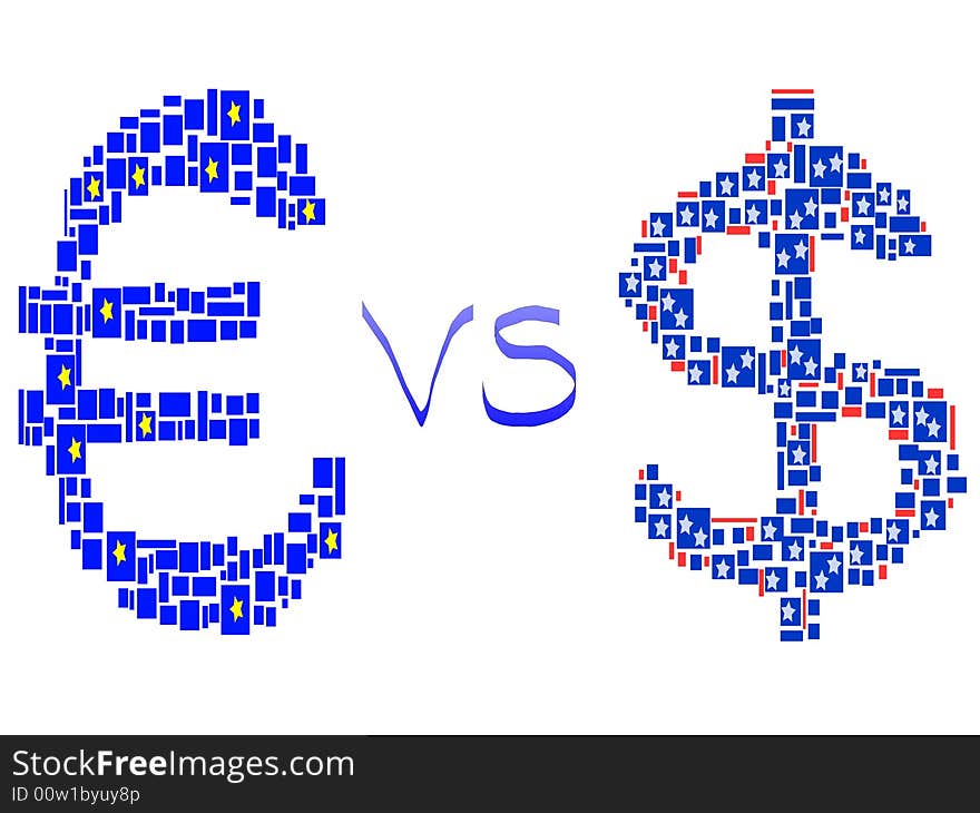 Euro symbol versus dollar symbol. Euro symbol versus dollar symbol